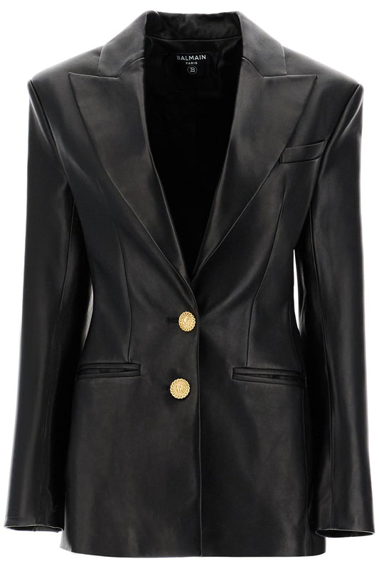 Leather Blazer Jacket  - Black