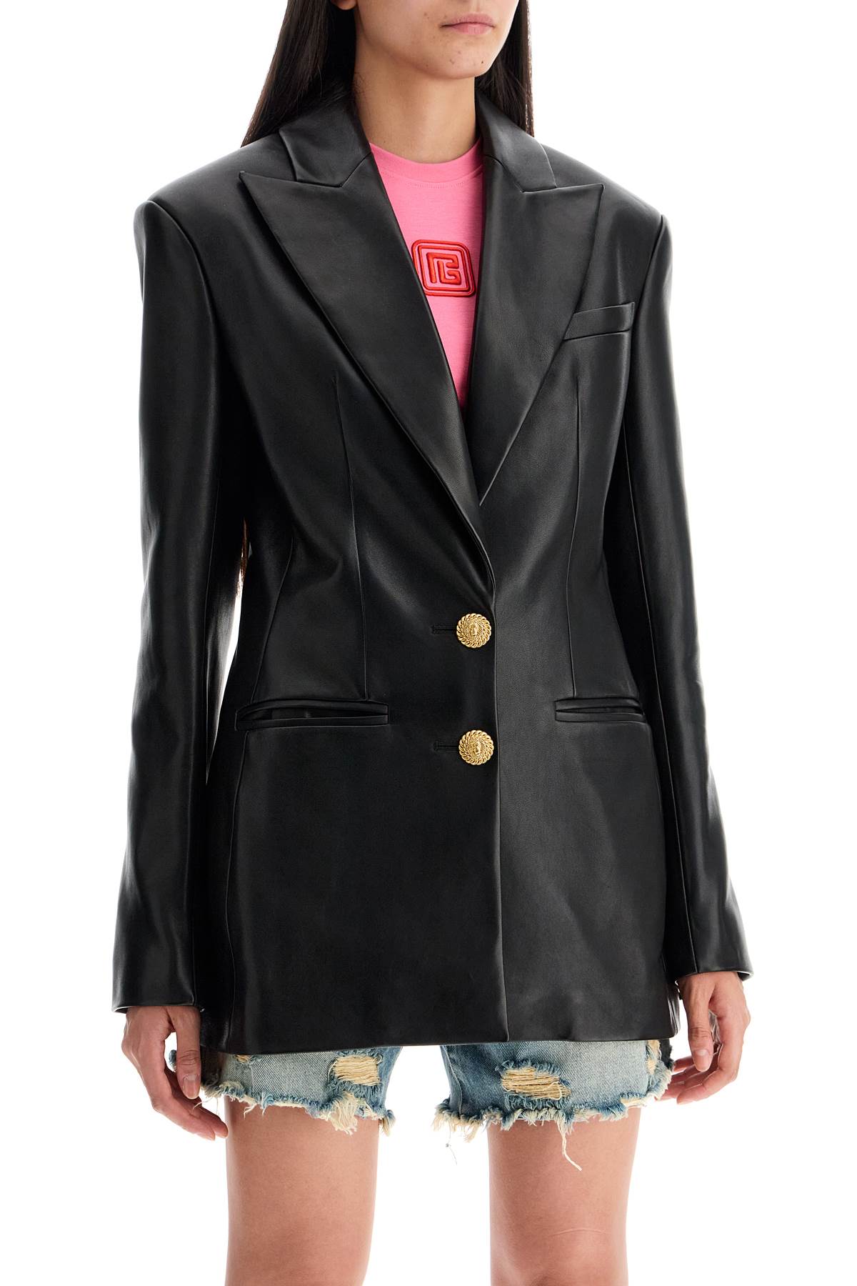 Leather Blazer Jacket  - Black