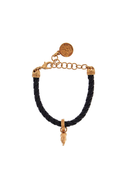 "leather Bracelet With Medusa Charm  - Black