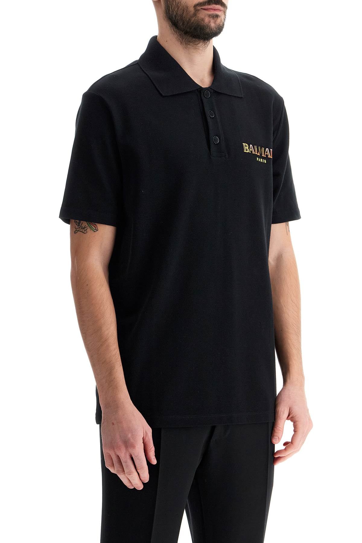 "vintage Balmain Embroidered Polo Shirt  - Black