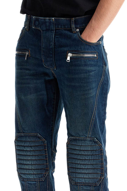 Straight Leg Biker Jeans  - Blue