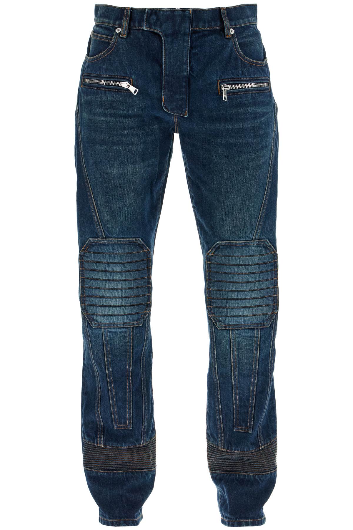 Straight Leg Biker Jeans  - Blue