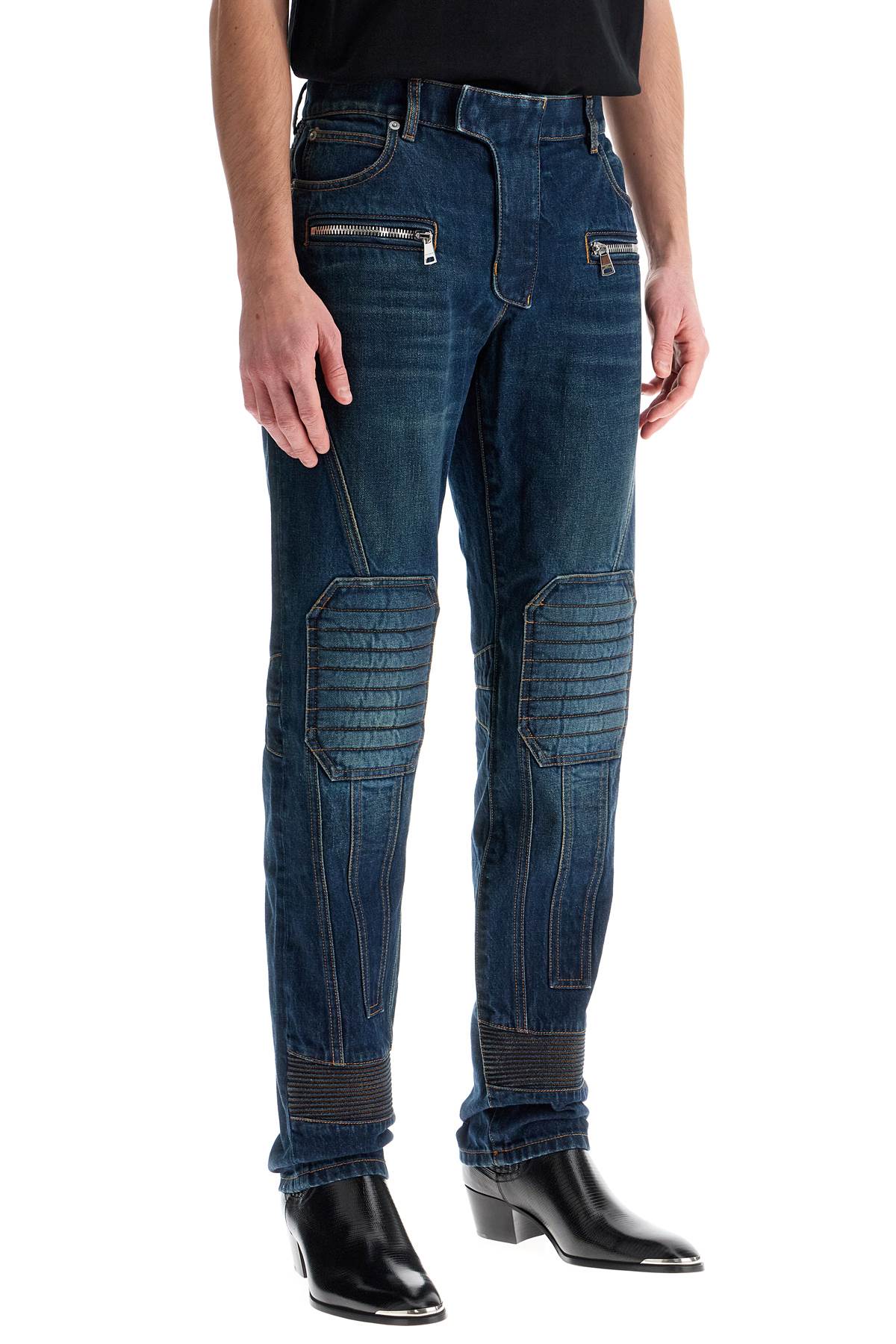 Straight Leg Biker Jeans  - Blue