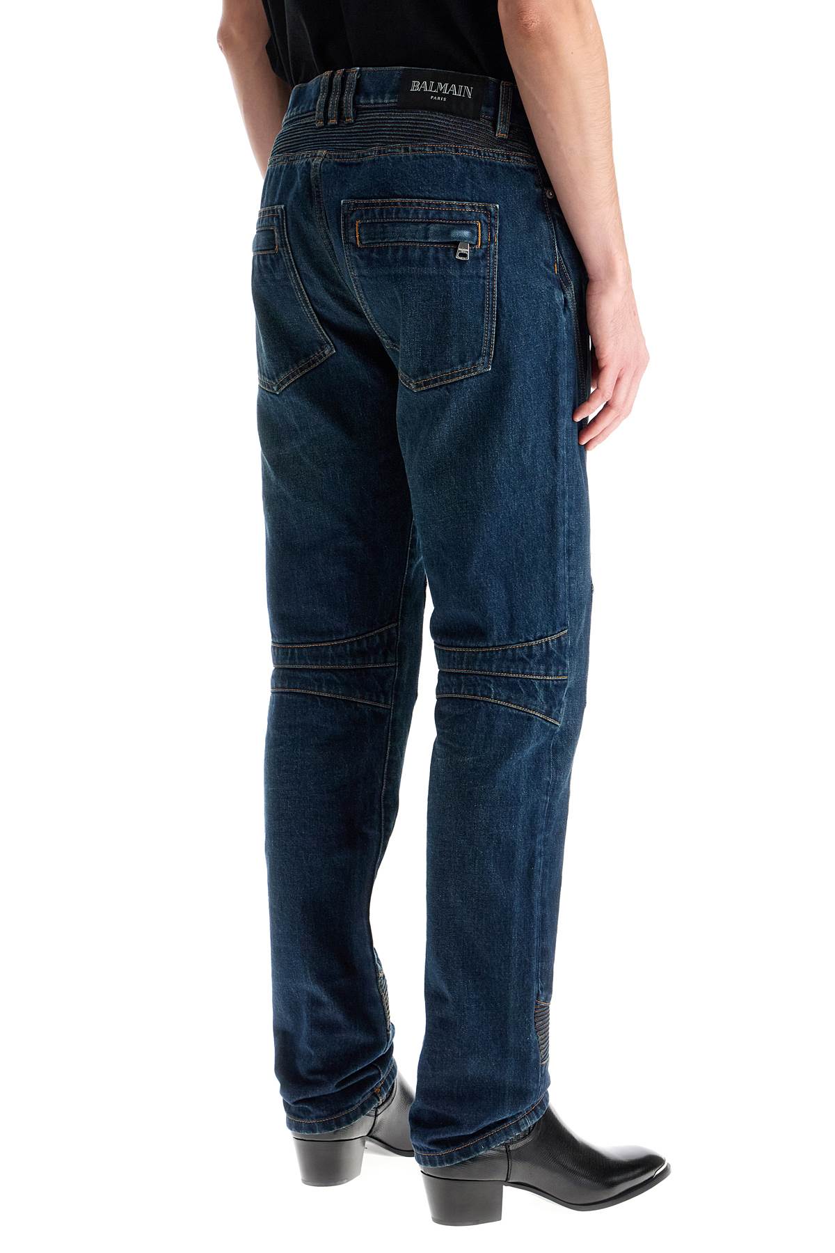 Straight Leg Biker Jeans  - Blue