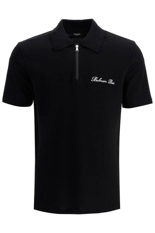 Polo Shirt With Embroidered Logo Letter  - Black