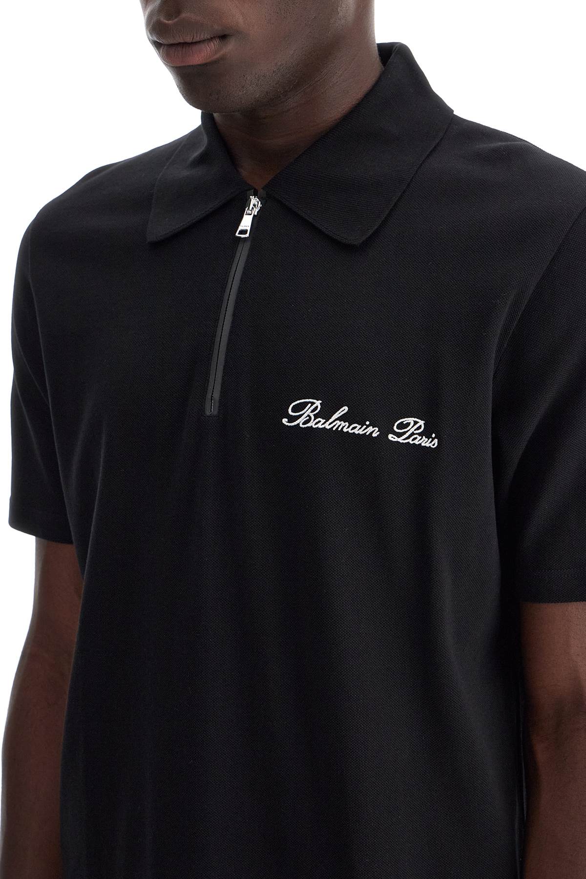 Polo Shirt With Embroidered Logo Letter  - Black