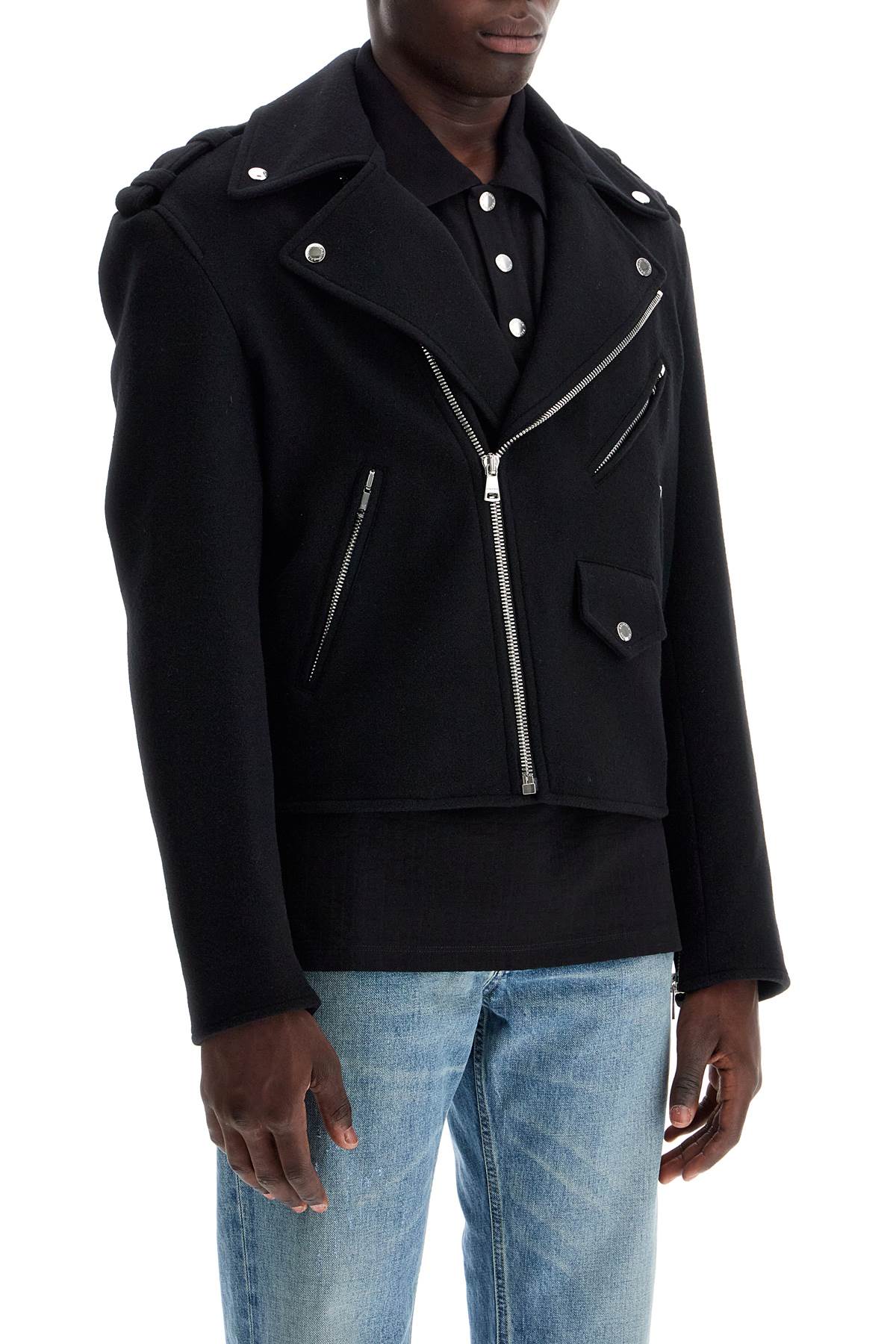 Wool Felt Biker Jacket In  - Black