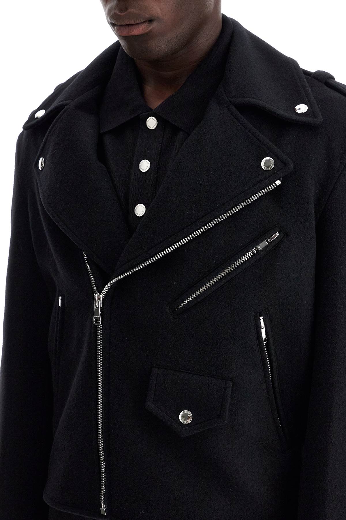 Wool Felt Biker Jacket In  - Black