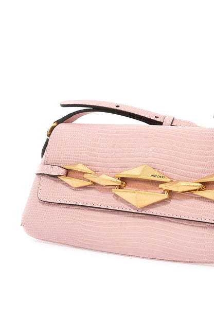 Leather Lizard Print Diamond Shoulder Bag  - Pink