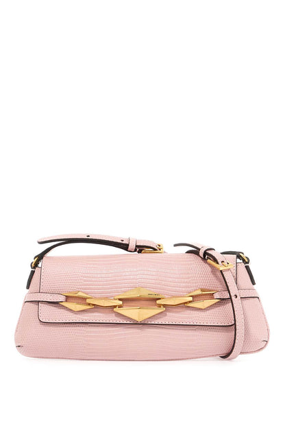 Leather Lizard Print Diamond Shoulder Bag  - Pink