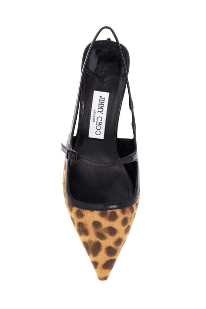 Leopard Print Leather Pumps With 45mm Heel And Pointed Toe  - Black