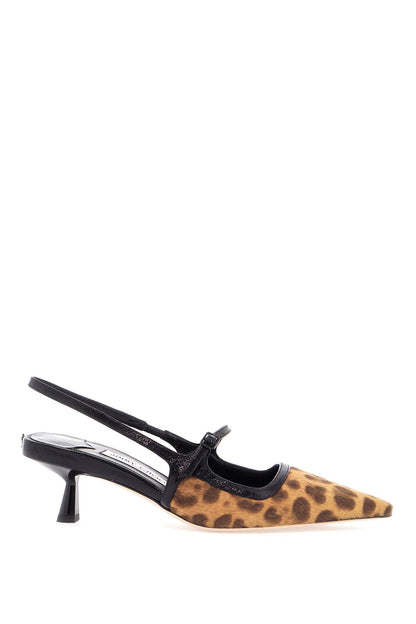 Leopard Print Leather Pumps With 45mm Heel And Pointed Toe  - Black