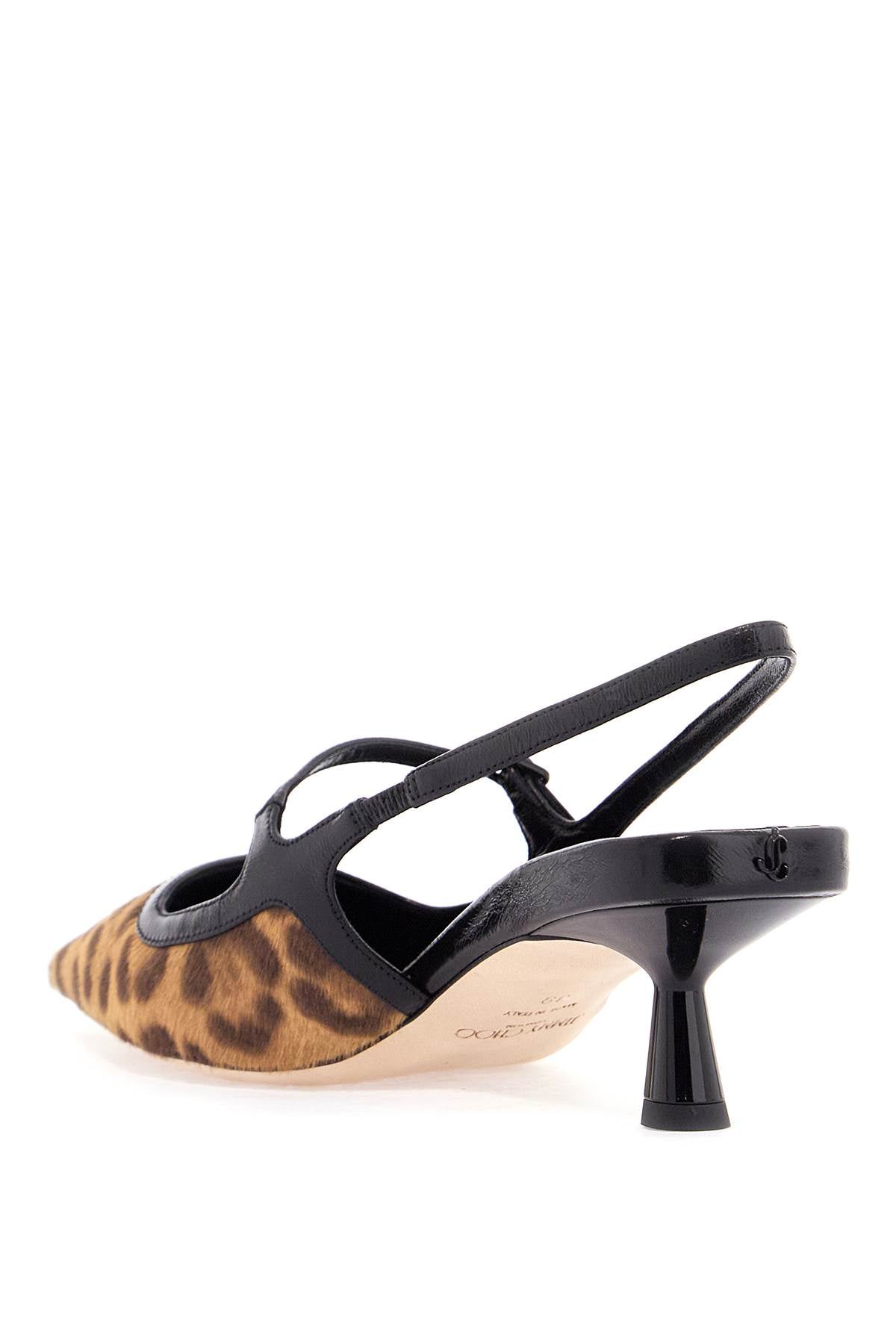 Leopard Print Leather Pumps With 45mm Heel And Pointed Toe  - Black