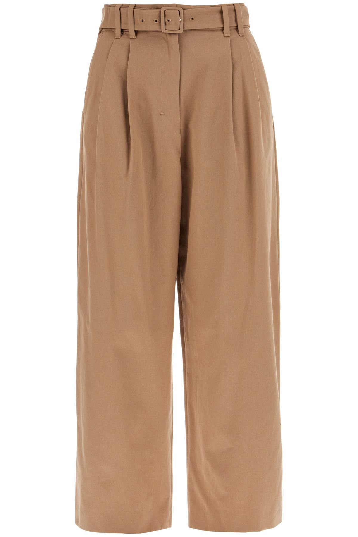 Wide Gabardine Trousers With  - Beige