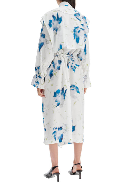 Printed Dust Coat With Cape  - White