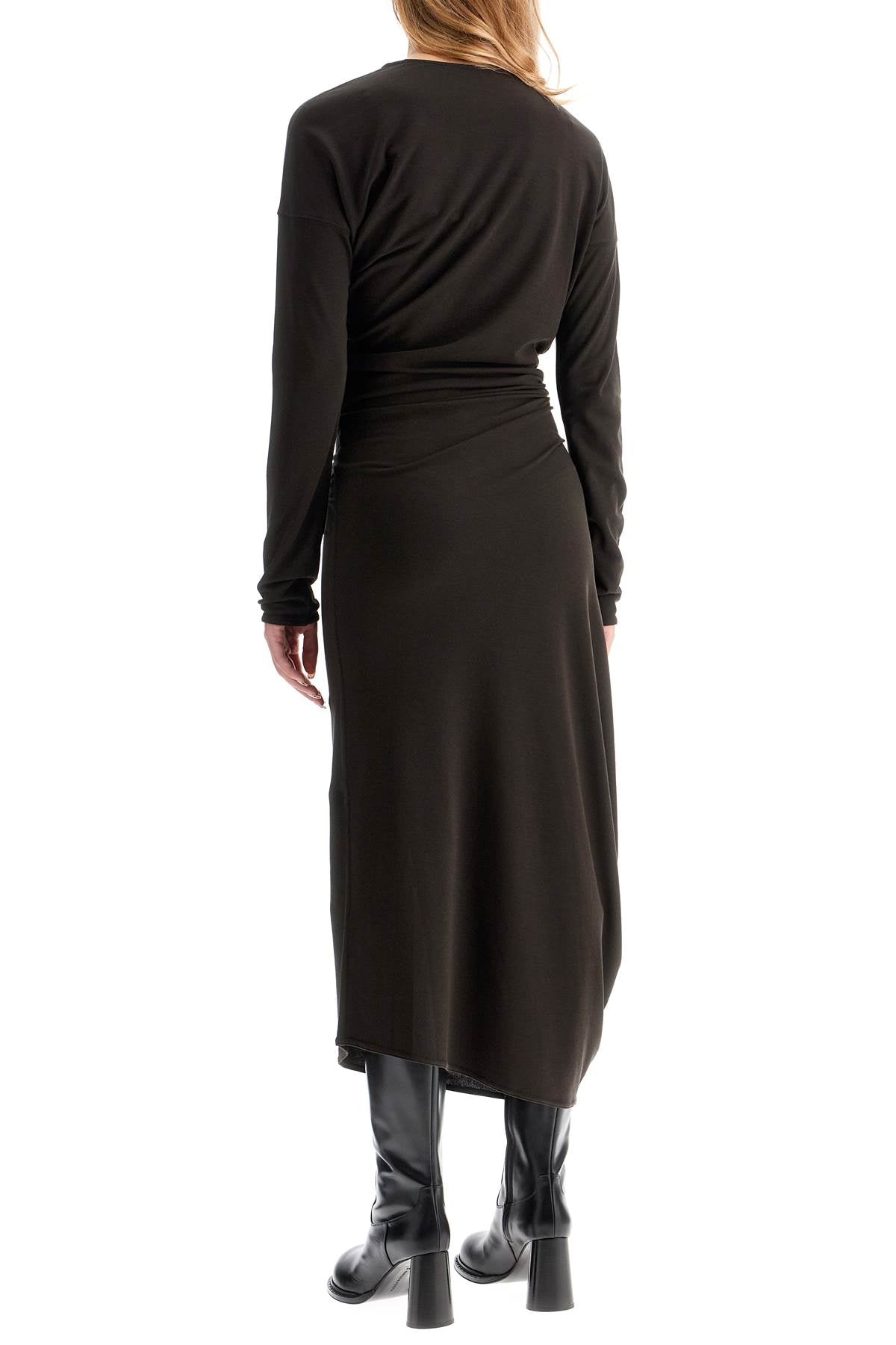 Long-sleeved Twisted Dress  - Brown