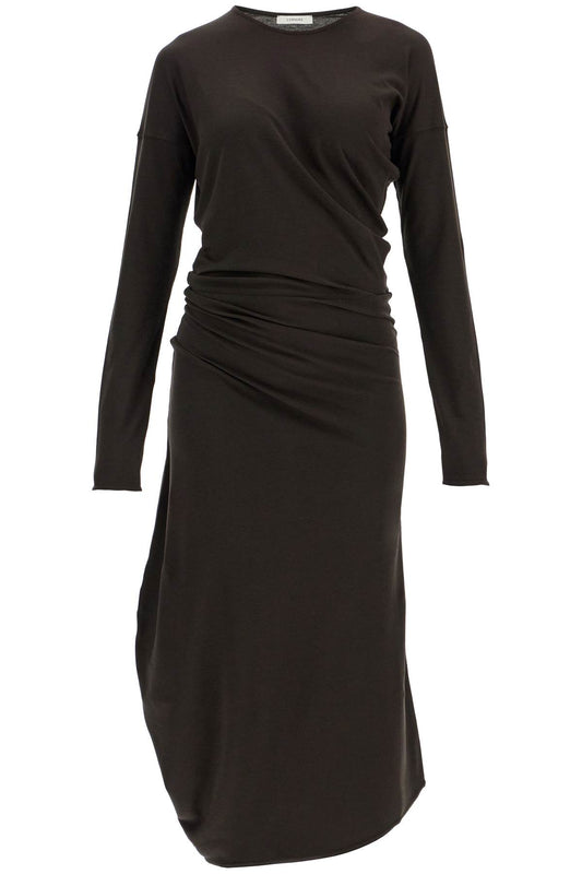 Long-sleeved Twisted Dress  - Brown