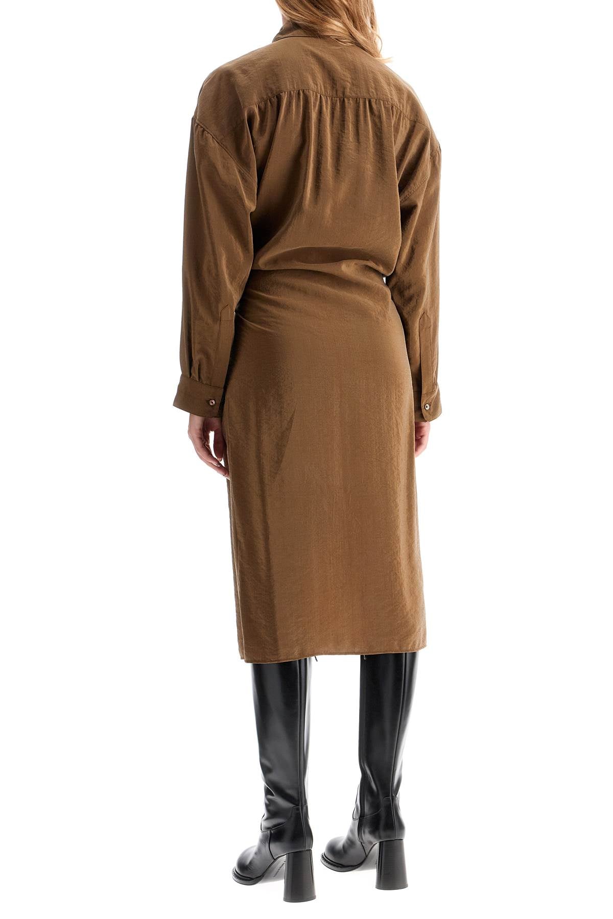 Midi Dress With Twisted Closure  - Brown