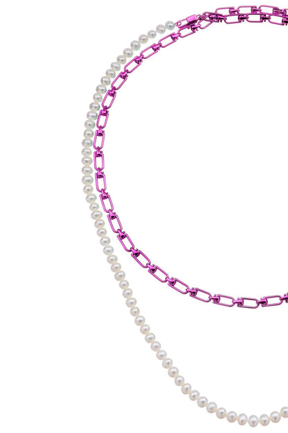 'reine' Double Necklace With Pearls  - Bianco