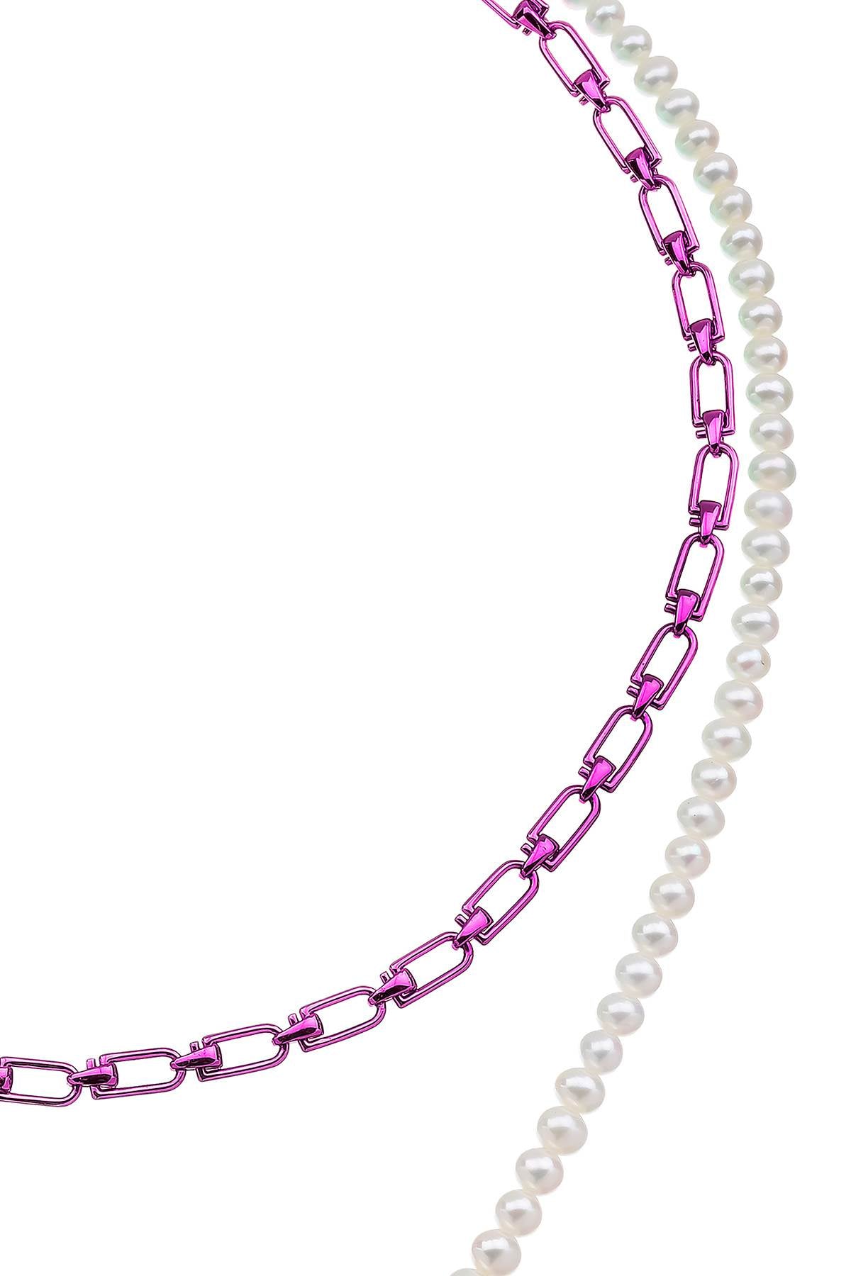 'reine' Double Necklace With Pearls  - Bianco