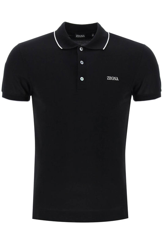 Slim Fit Polo Shirt In Stretch Cotton  - Black