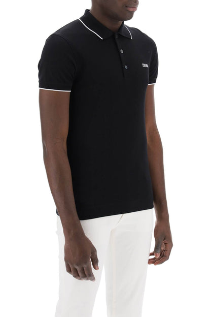 Slim Fit Polo Shirt In Stretch Cotton  - Black