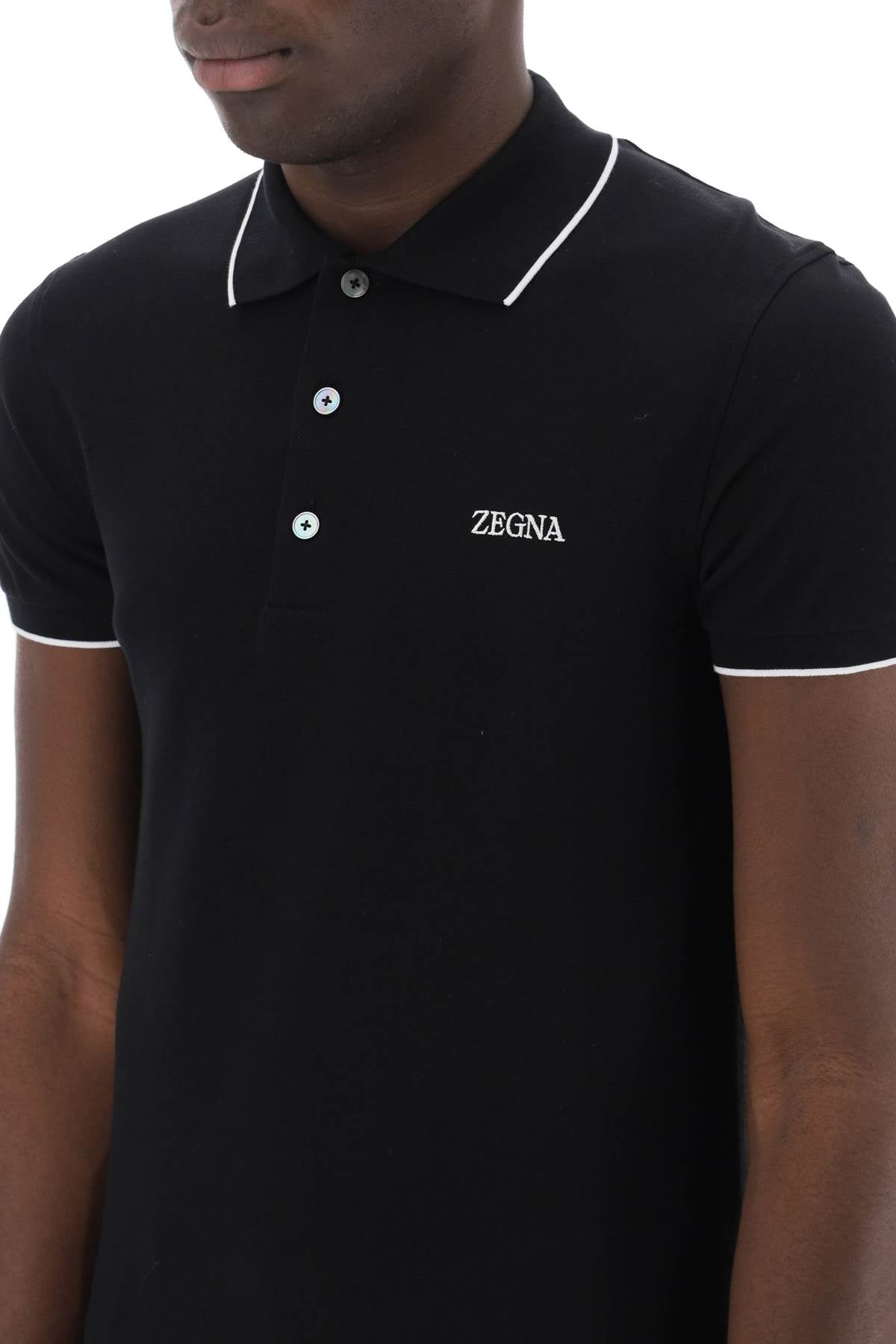 Slim Fit Polo Shirt In Stretch Cotton  - Black