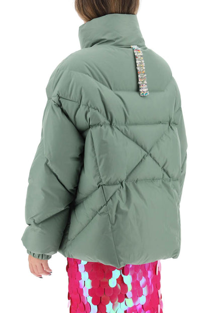 Moon Hooded Short Down Jacket  - Verde