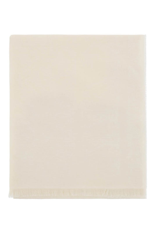 Jacquard Wool, Silk And Linen Stole  - White