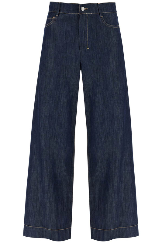 Cropped Chambray Pants In  - Blue