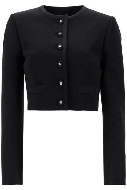 Black Wool Blazer With Logo Buttons  - Black