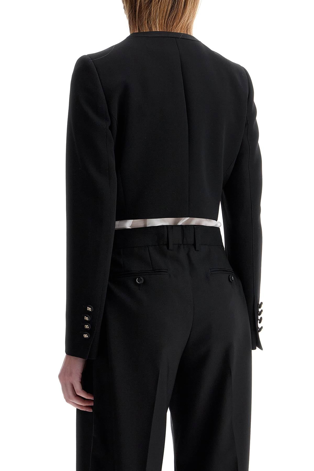 Black Wool Blazer With Logo Buttons  - Black