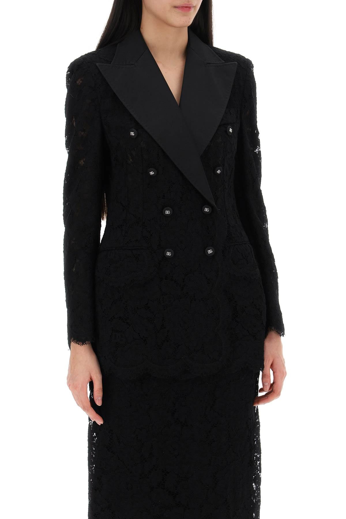 Turlington Double-breasted Lace Blazer  - Black