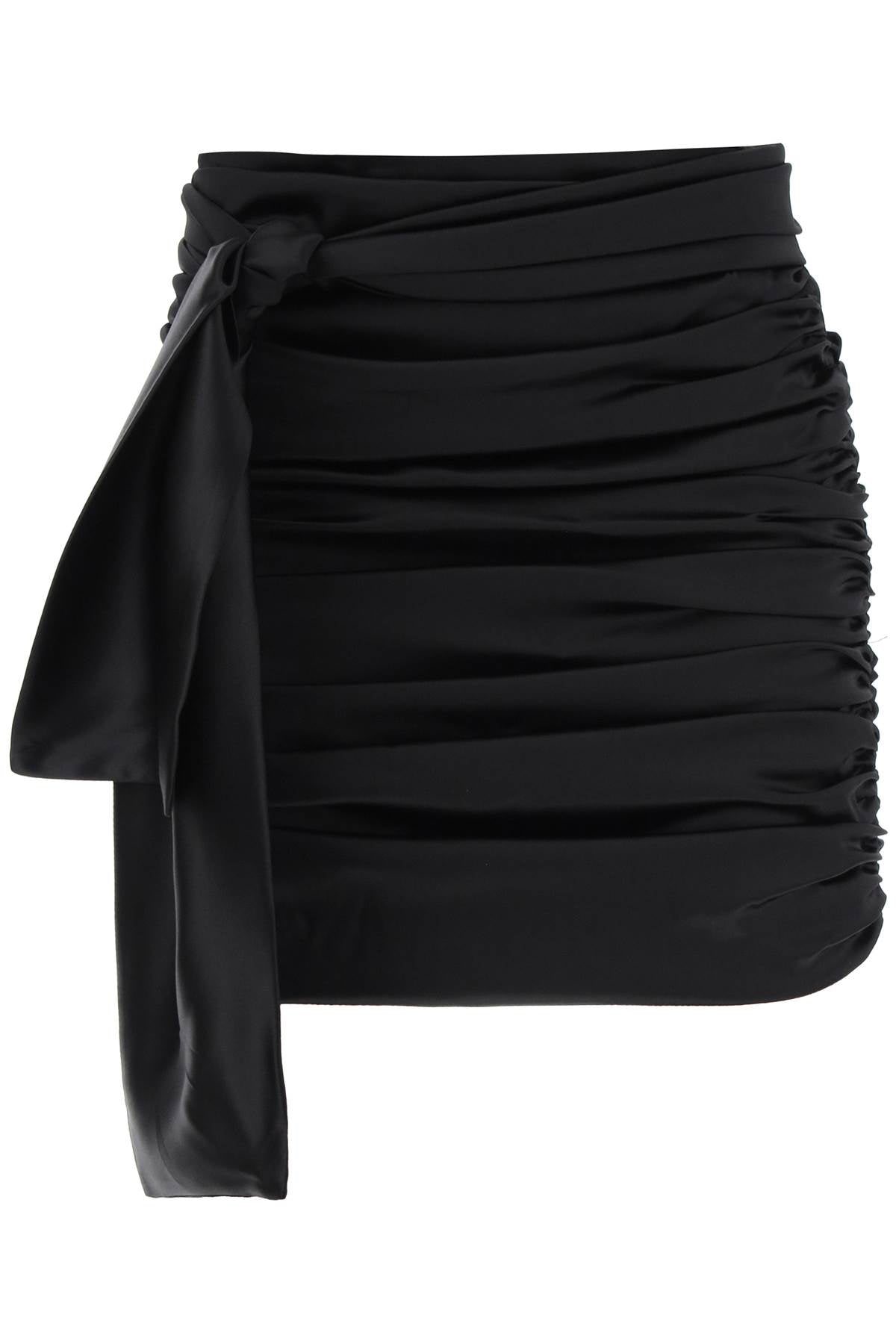 Ruched Satin Mini Skirt  - Nero