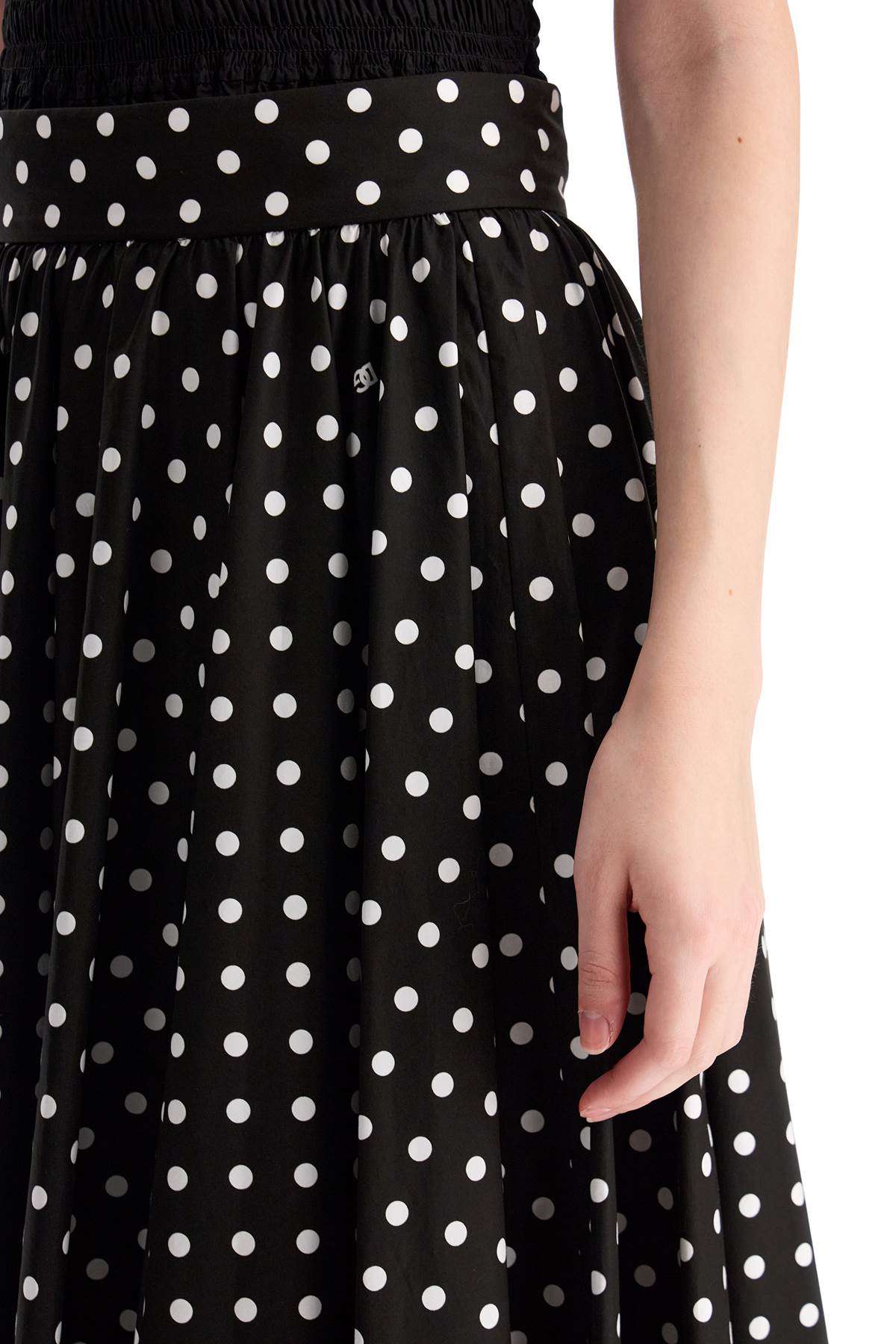 'polka Dot Printed Midi Skirt With  - Black