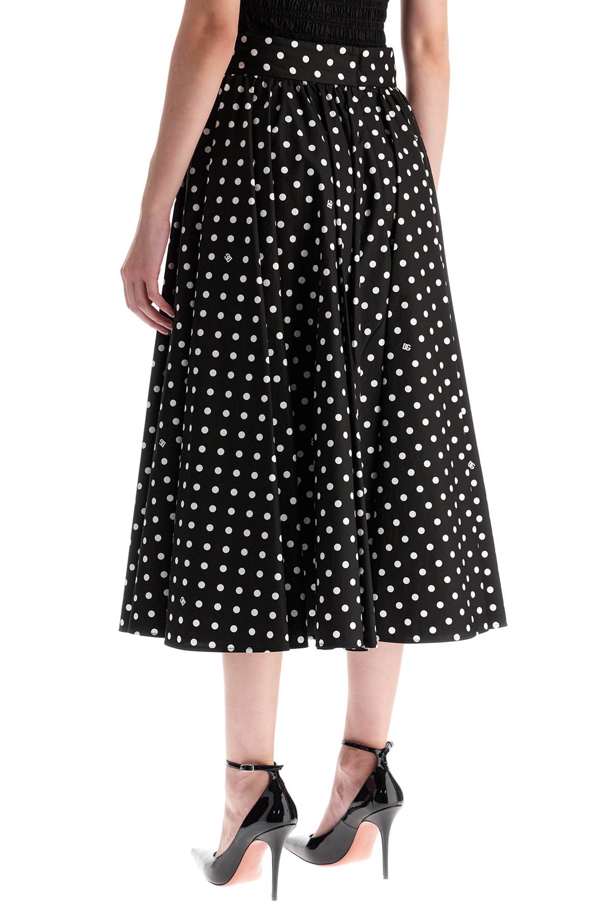 'polka Dot Printed Midi Skirt With  - Black