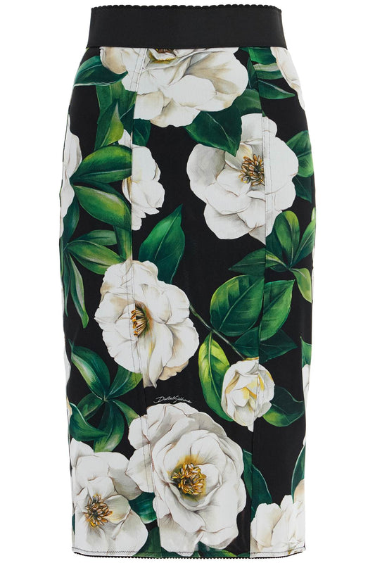 Black Floral Synthetic Knee-length Skirt  - Black