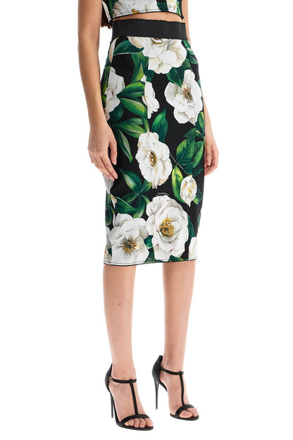 Black Floral Synthetic Knee-length Skirt  - Black