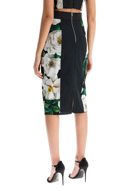 Black Floral Synthetic Knee-length Skirt  - Black