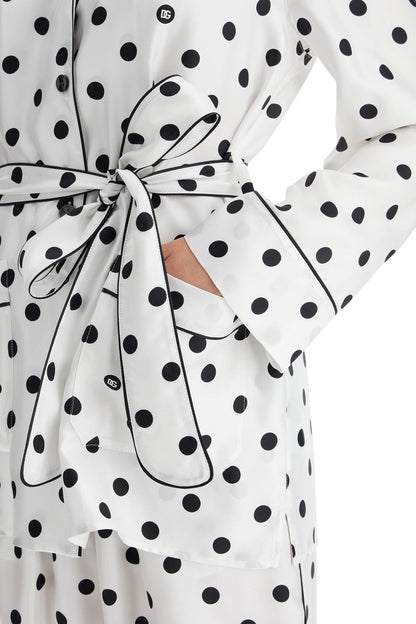 Silk Polka Dot Pajama Shirt  - White