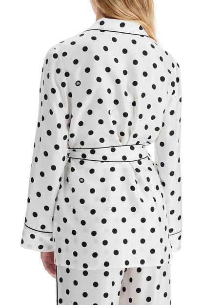 Silk Polka Dot Pajama Shirt  - White