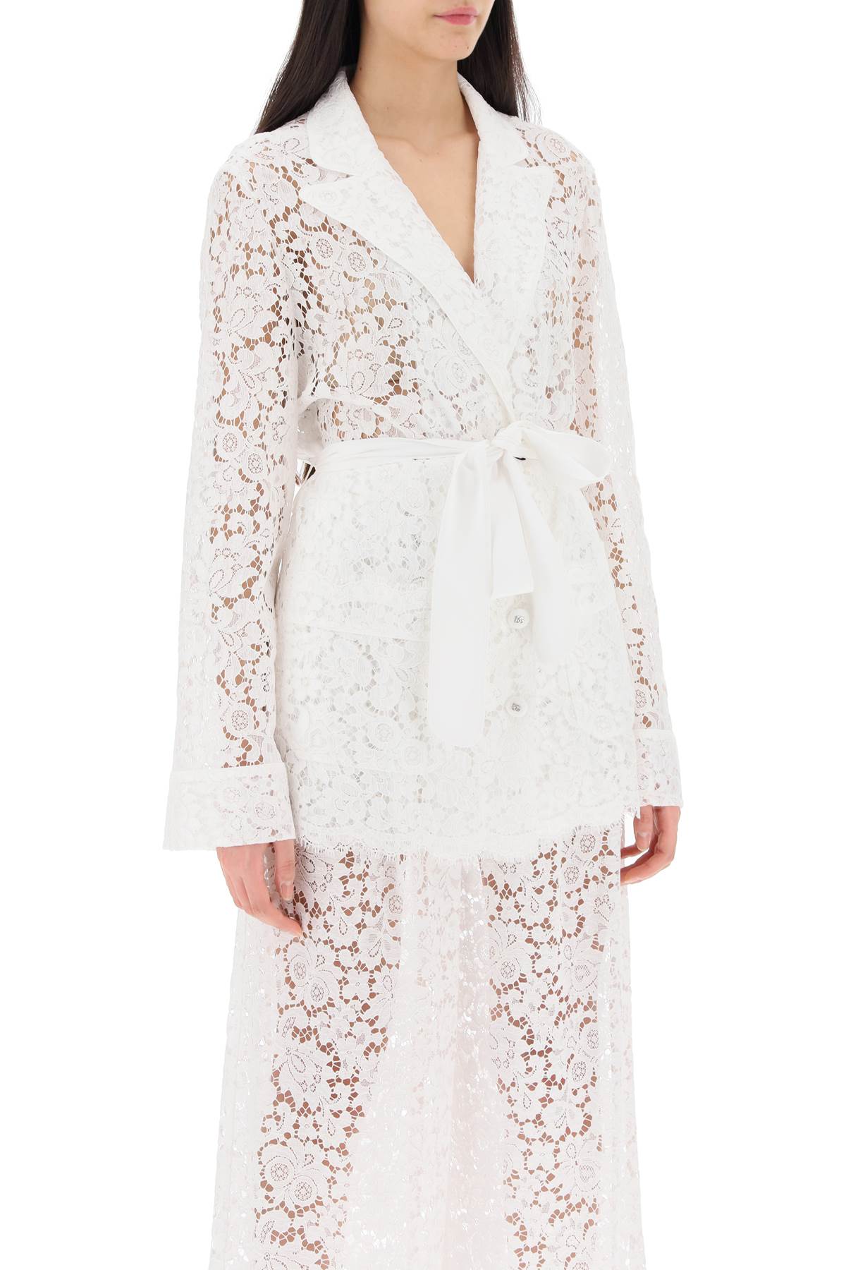 Pajama Shirt In Cordonnet Lace  - White