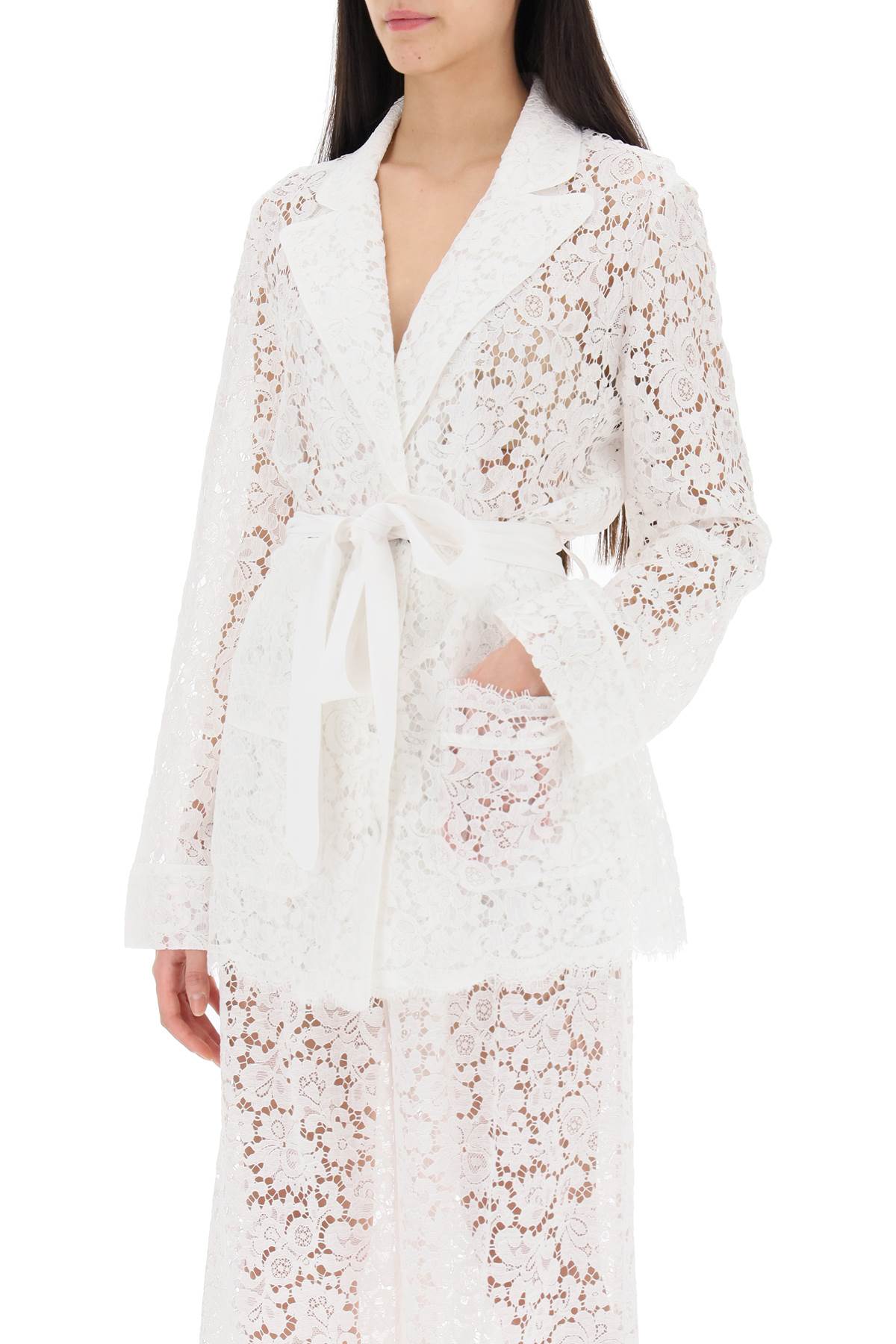 Pajama Shirt In Cordonnet Lace  - White