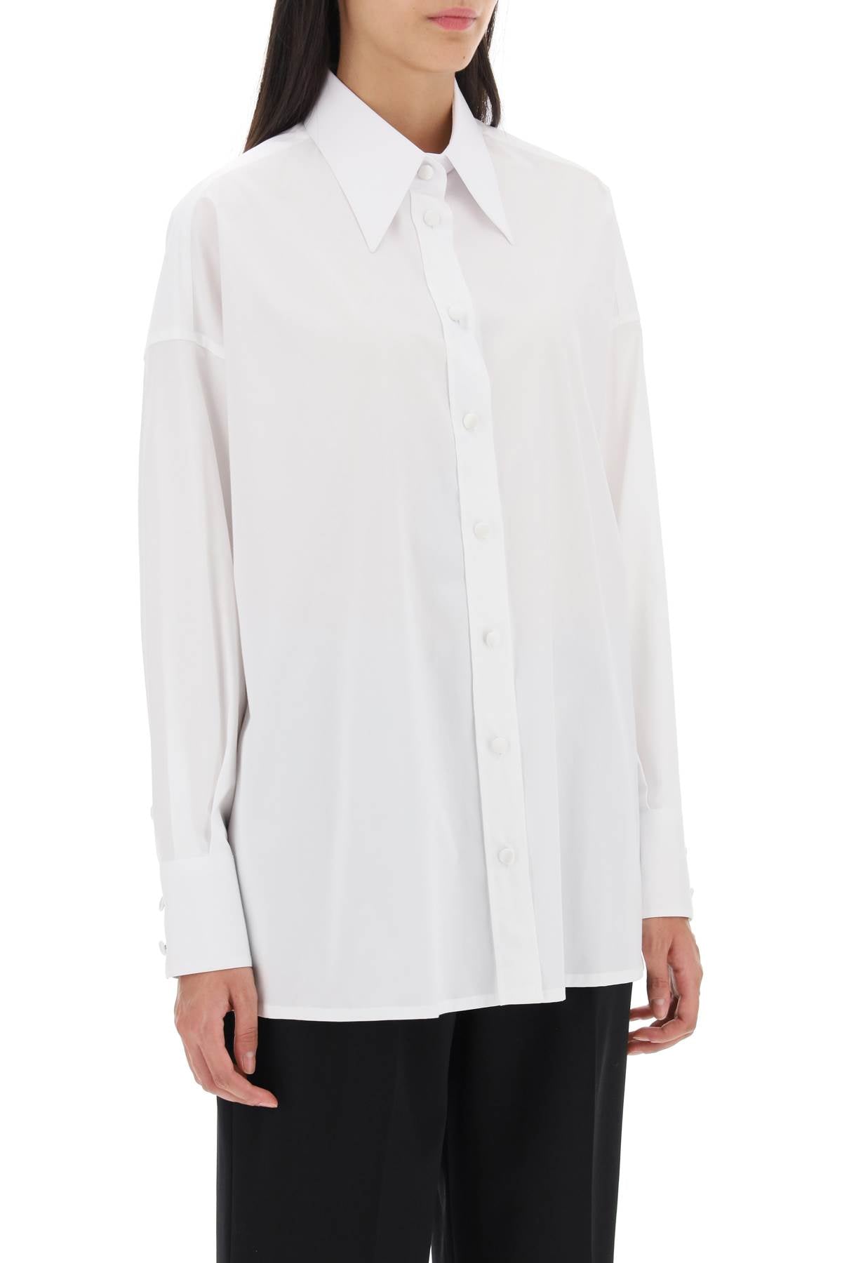 Maxi Shirt With Satin Buttons  - Bianco