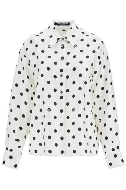 Silk Polka Dot Print Blouse  - White