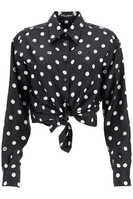 Silk Polka Dot Print Blouse  - Black