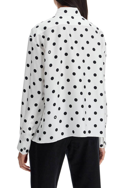 Silk Polka Dot Print Blouse  - White