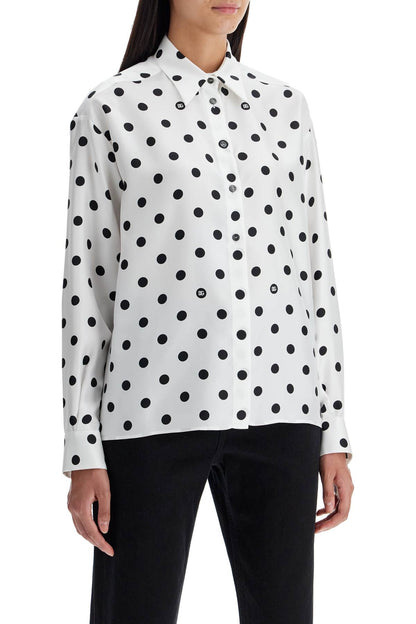 Silk Polka Dot Print Blouse  - White