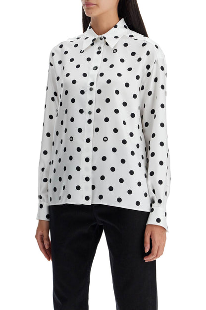 Silk Polka Dot Print Blouse  - White