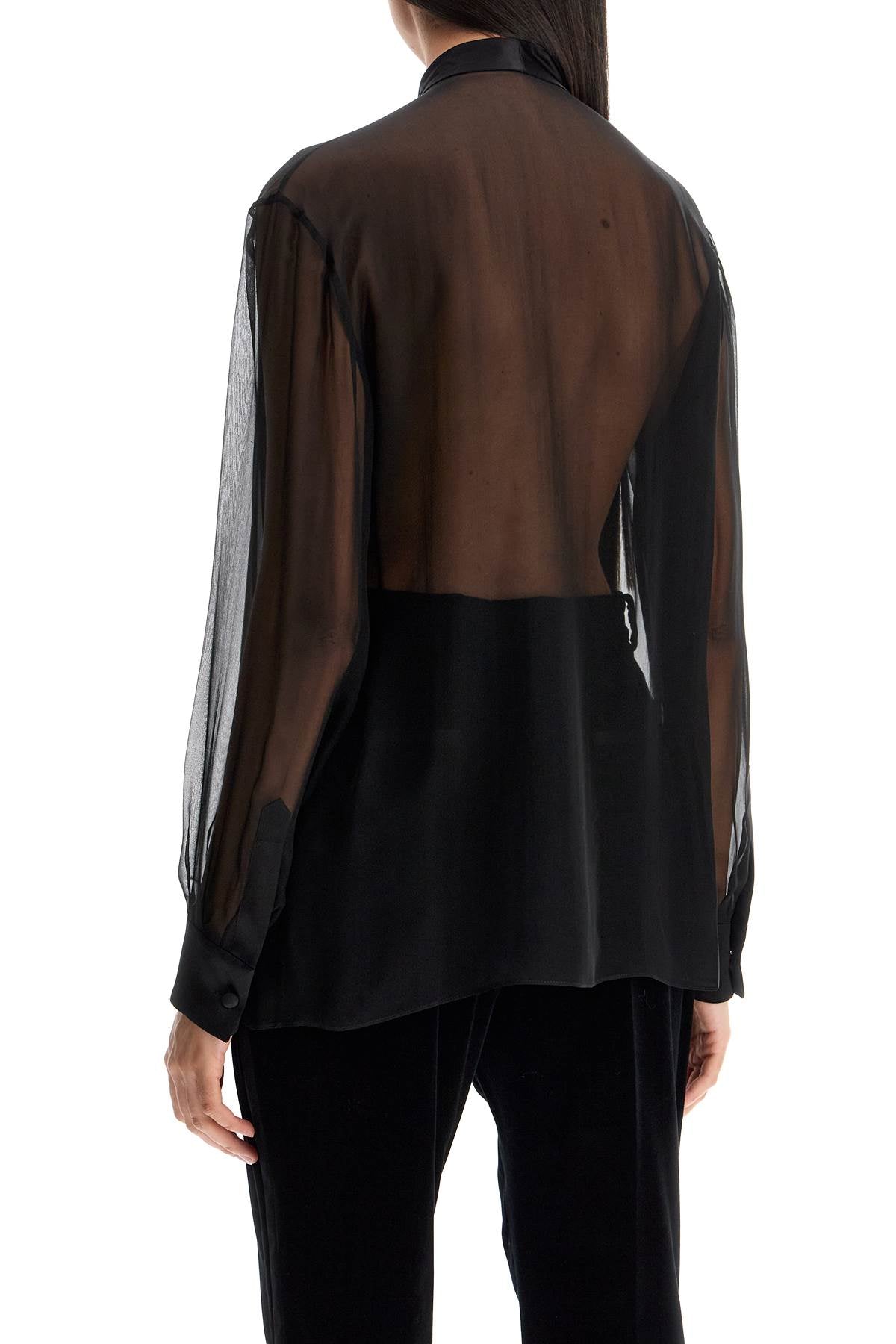 'chiffon Blouse With Bow  - Black